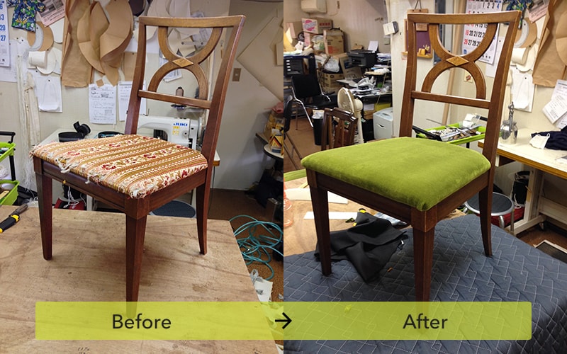 布地からモケット素材に張替えたダイニングチェア