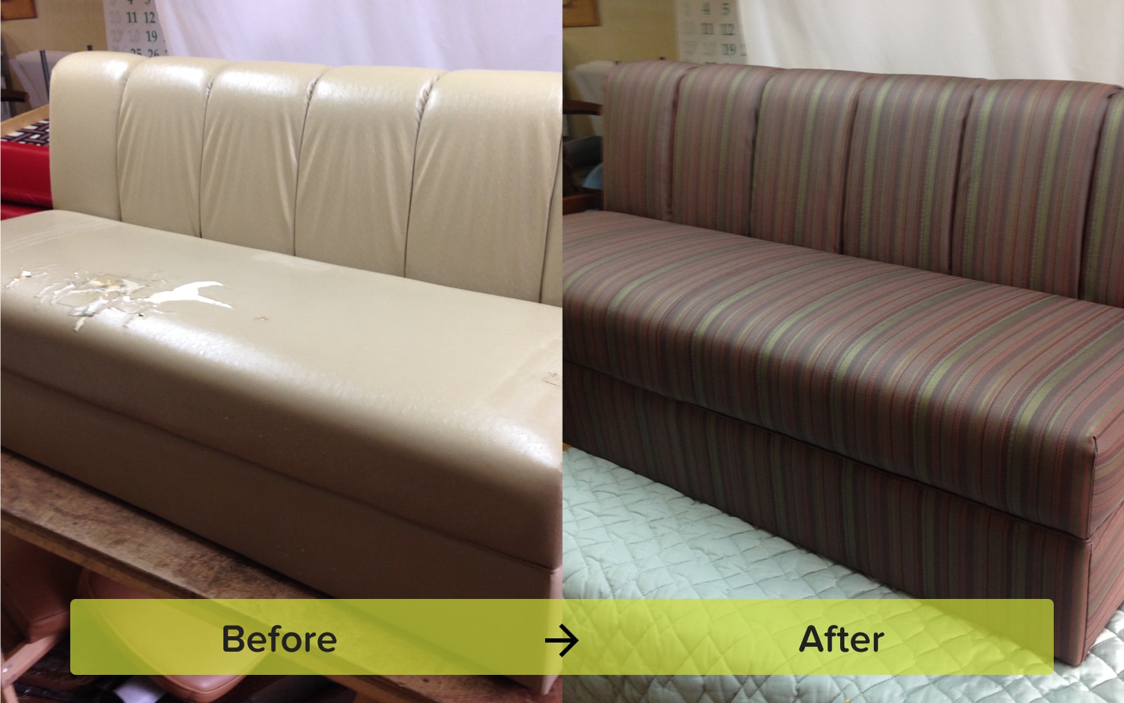 経年劣化でへたってきた業務用ソファの張替え