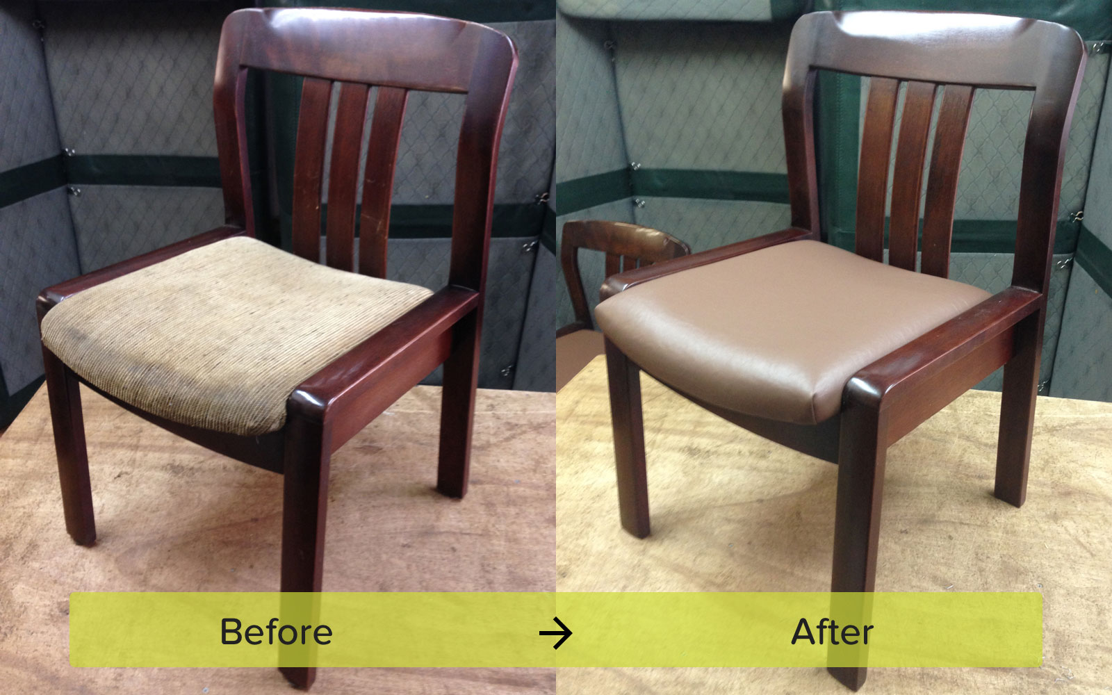 布地からビニールレザーに張り替えたダイニングチェア