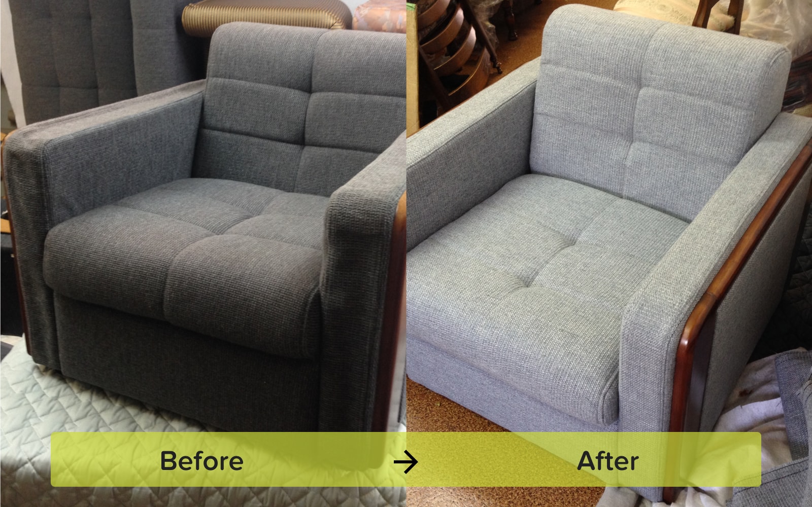 肘部から劣化したオフィスで使われているソファの張替え