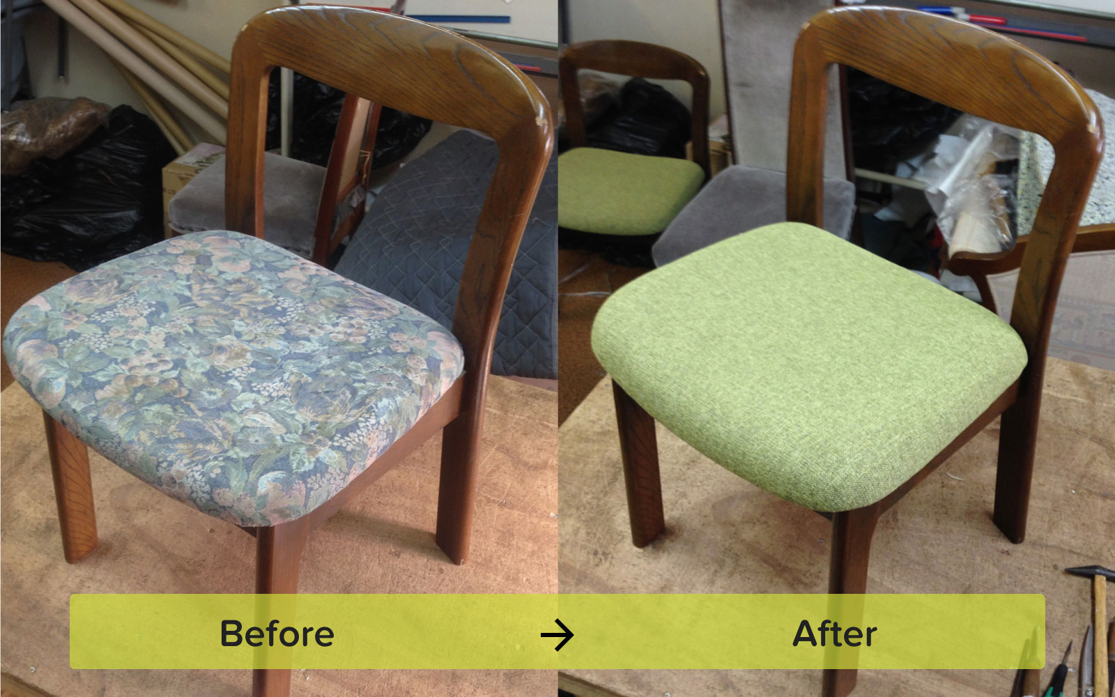 シンプルなダイニングチェアの張替え